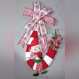 Festive Elf Candy Cane Wreath - Red and White